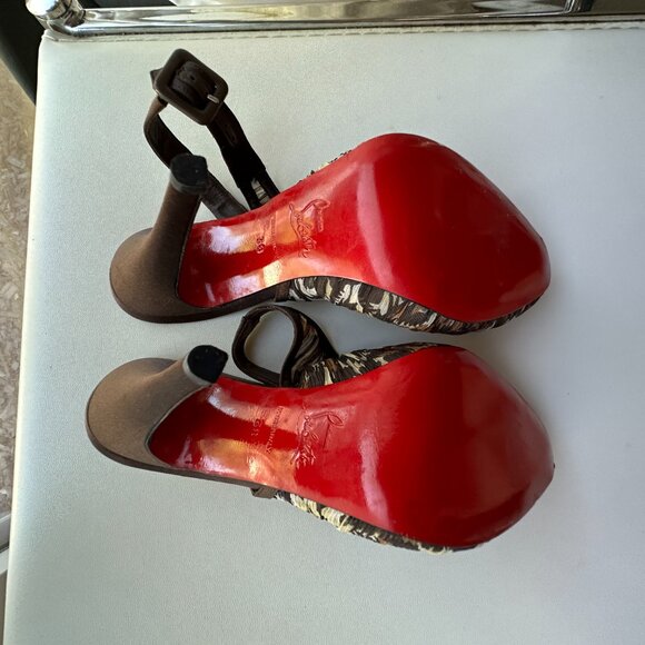 CHRISTIAN LOUBOUTIN Ruched Leopard Chiffon Slingback Pumps